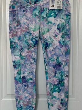 RBX Active Squat Proof Ankle Leggings Large Paint Splash Pockets NWT